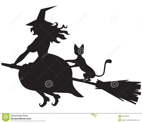Witch On Broom Silhouette Silhouette Of Halloween Witch With And Cat
