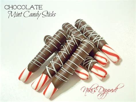 12 Chocolate Dipped Mint Candy Sticks By Nikisdipped On Etsy Mint