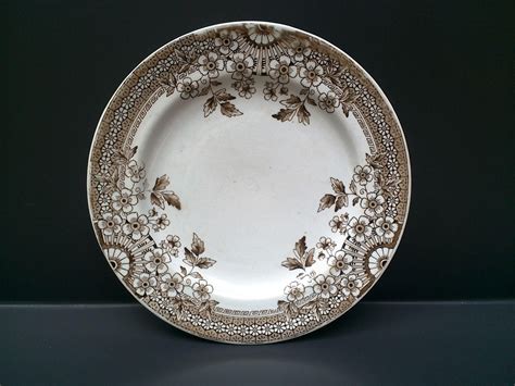 Antique Brown And White Floral Transferware Plate Foley England