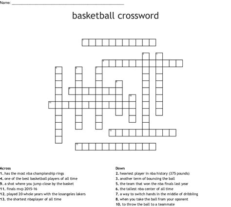 Basketball Crossword Wordmint