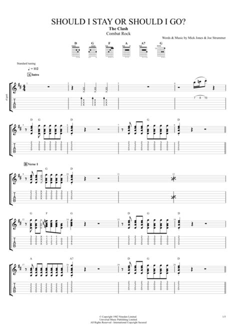 Should I Stay Or Should I Go By The Clash Full Score Guitar Pro Tab