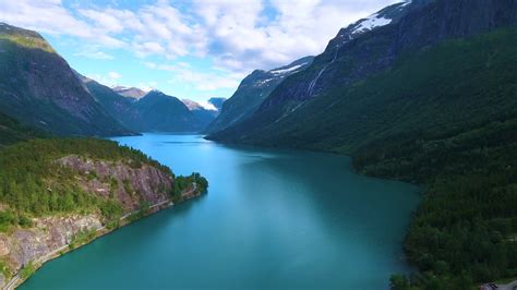 Beautiful Nature Norway Natural Landscape Aerial Footage Lovatnet Lake Stock Video Footage