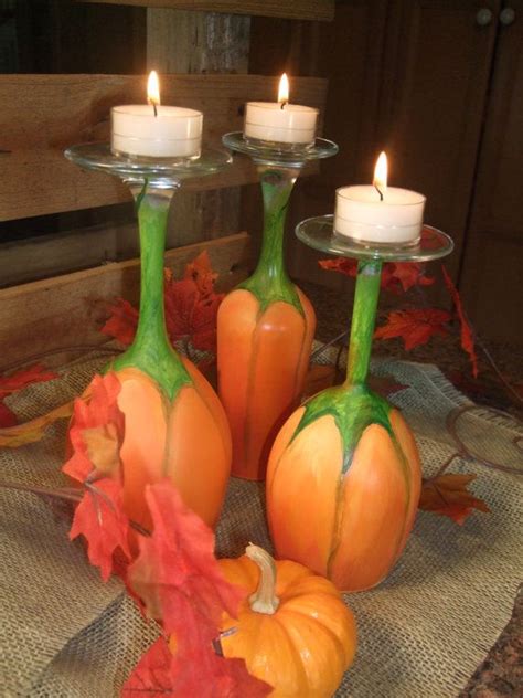 Pumpkin Wine Glass Candle Holders By Werefarfromnormal On Etsy 27 00 Tekvice Svietnik Nápady