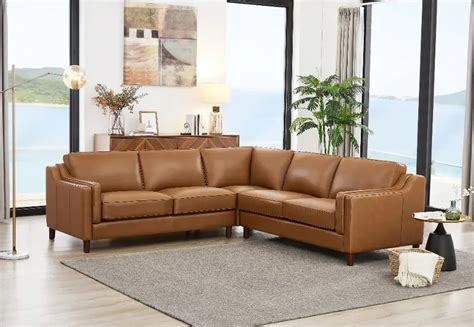 Ballari Cognac Brown Leather 3 Piece Sectional Amax Leather Rc Willey