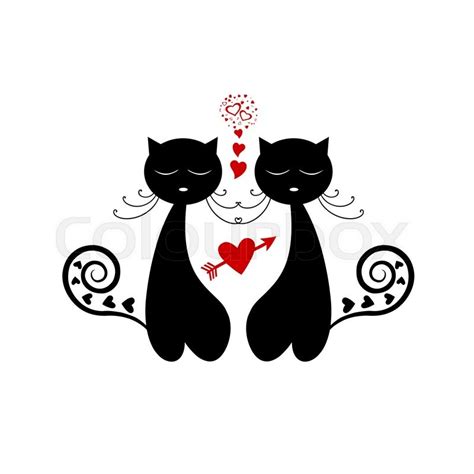 Love Cat Silhouette Isolated On White Stock Vector Colourbox