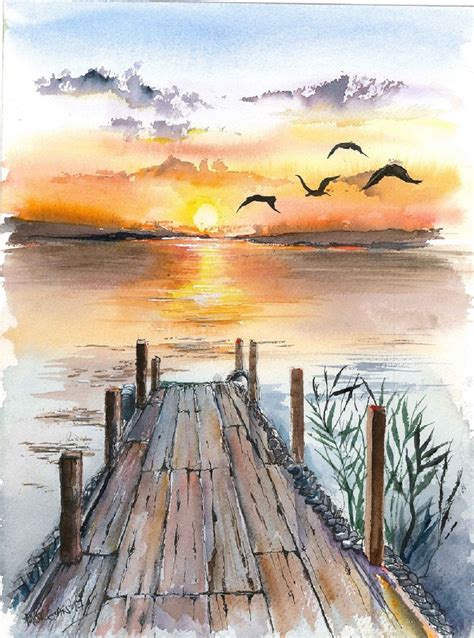 Watercolor Sunset Landscape Paintings Acrylic Watercolor Landscape