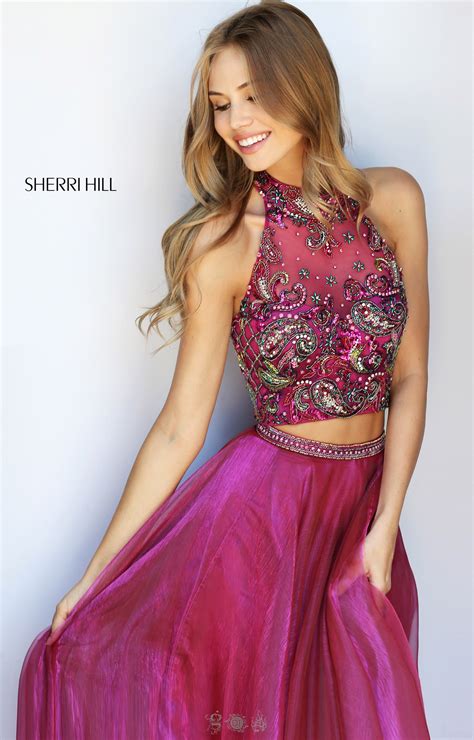 Sherri Hill 50958 Beaded Two Piece Halter A Line Organza Skirt Prom Dress