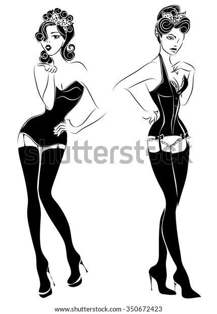 Sexy Pinup Girl Lingerie Vector Illustration 스톡 벡터로열티 프리 350672423