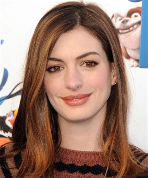 Anne Hathaway Long Straight Auburn Brunette Hairstyle With Red Highlights