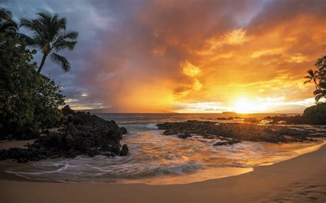 Cloudy Sunset At Hawaiian Beach
