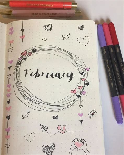 115 Pretty February Bullet Journal Monthly Cover Page Ideas Bliss