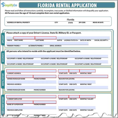 Printable Rental Application Form Florida Printable Forms Free Online