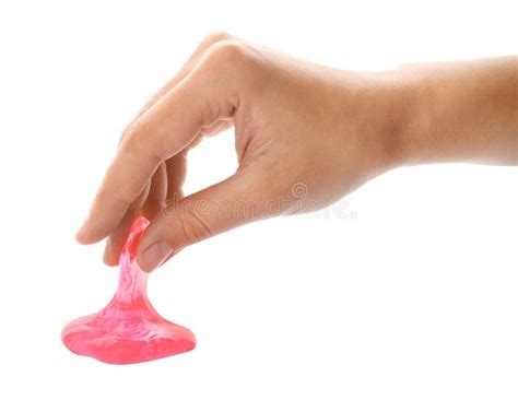 Woman Playing With Pink Slime On White Closeup Antistress Toy Stock Image Image Of Design