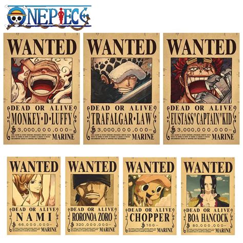 New Anime One Piece Poster Luffy Billion Bounty Wanted Posters Four Emperors Action Figure