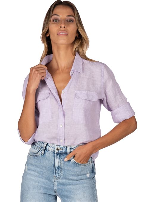 Lete Linen Lilac Relaxed Linen Shirt With Pockets Camixa