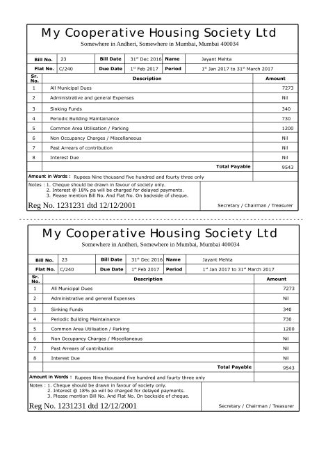 Housing Society Maintenance Bill Format In Excel Free Download Riset