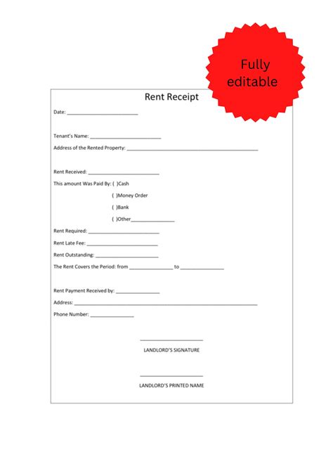 Fully Editable Landlord Rent Receipt Template I Tenant Rent Payment Receipt Proof Of Rent