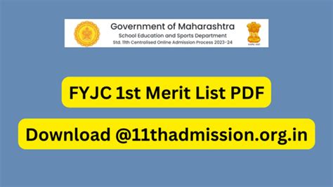 Maharashtra Fyjc Admission 2023 Merit List Today Link At 11thadmission