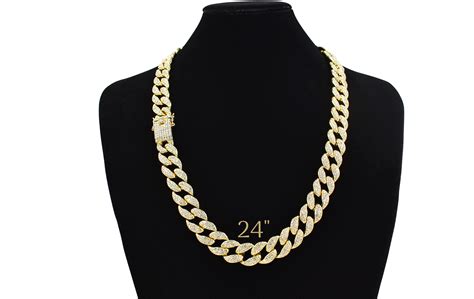 Cuban Link Chain Iced Out 15mm 18k Gold Plated Simulated Etsy