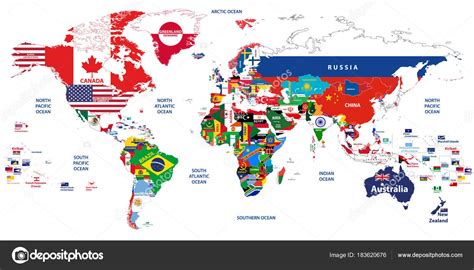 Vector High Detailed Illustration Map World Jointed Countries Flags