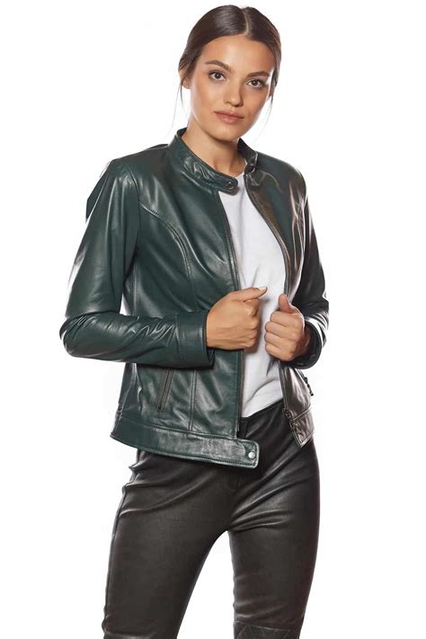 enna genuine sheepskin leather women s sage green perforated plated fashion jacket ph