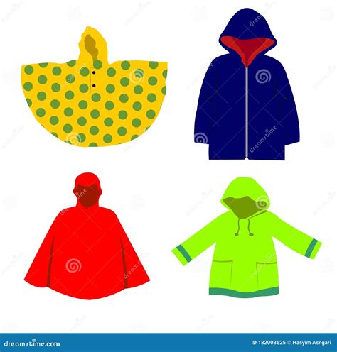 Set Of Kids Raincoats Design Vector Stock Vector Illustration Of