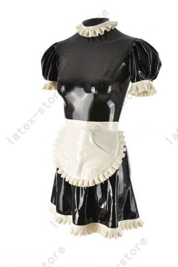 100 Latex Rubber Gummi Maid Dress 045mm Servant Gothic Catsuit Uniform Apron For Sale Online Ebay