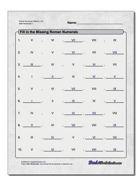 Roman Numerals Practice Worksheet
