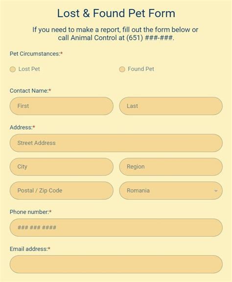 Free Online Lost And Found Pet Form Template 123formbuilder