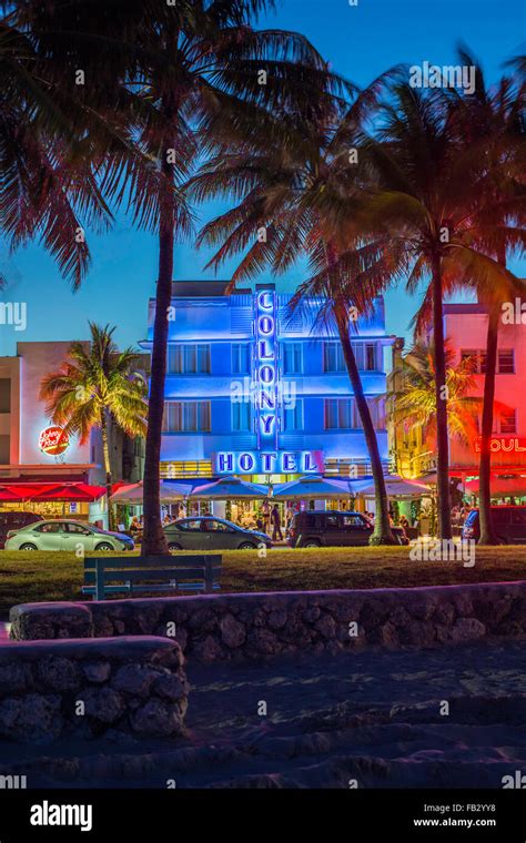 Art Deco District At Night Ocean Drive South Beach Miami Beach