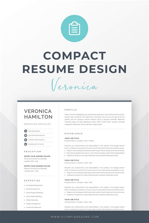 Professional Resume Template With Matching Cover Letter And References Templates Compact One