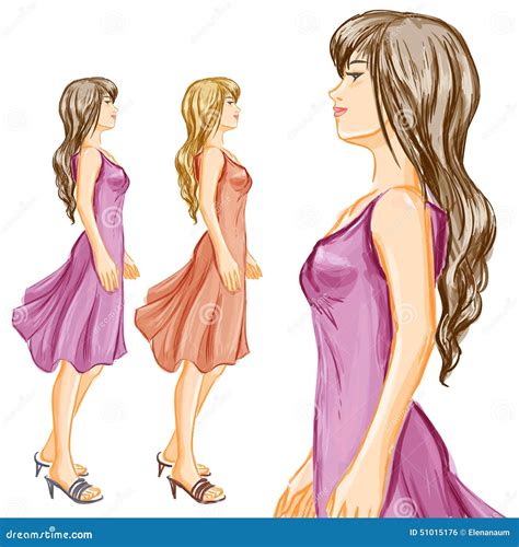 Profile Of Young Woman At Full Length Stock Vector Image 51015176