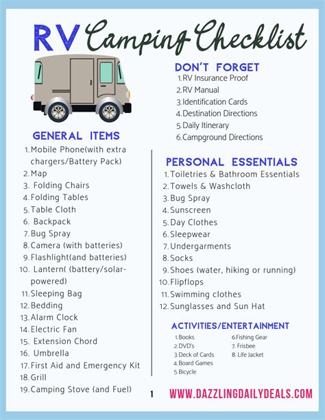 Camper Checklist For Your Rv Free Camper Packing List Printable Camper Packing List Rv