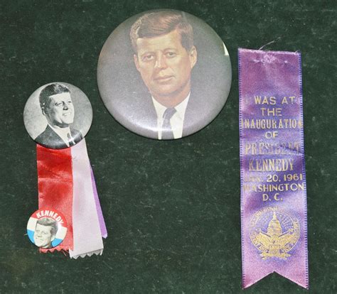 3 Authentic John F Kennedy Campaign Buttons Pins And 1 Inauguration Ribbon 1960 Antique Price