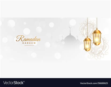 Ramadan Kareem White Banner With Golden Islamic Vector Image