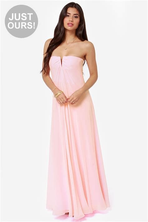 Beautiful Light Pink Dress Bridesmaid Dress Strapless Dress Maxi Dress 97 00