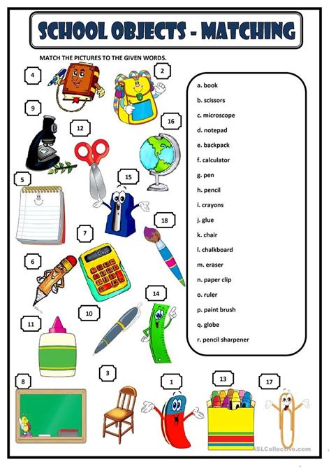 School Objects Matching Worksheet Free Esl Printable Worksheets Made By