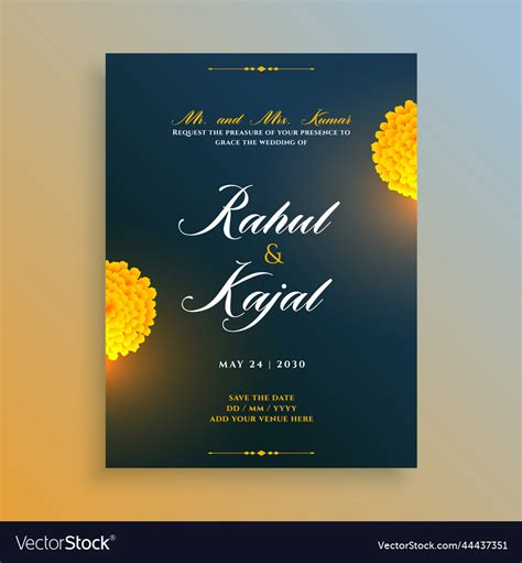 Indian Wedding Invitation Card Template Design Vector Image