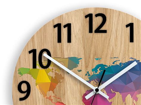 Wood Wall Clock With World Map Modern Wall Clock With Numbers Large