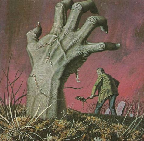 A Painting Of A Zombie Hand Reaching Out From The Ground With Two Birds