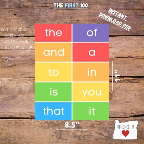 100 Printable Rainbow Fry Sight Words The First 100 High Frequency