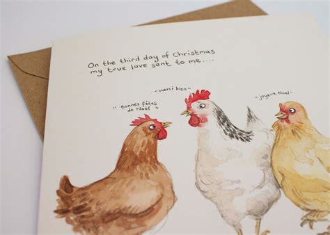 Three French Hens Christmas Card Funny Christmas Card 3rd Etsy