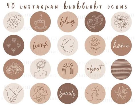40 Line Art Instagram Highlight Cover Icons Boho Highlight Etsy