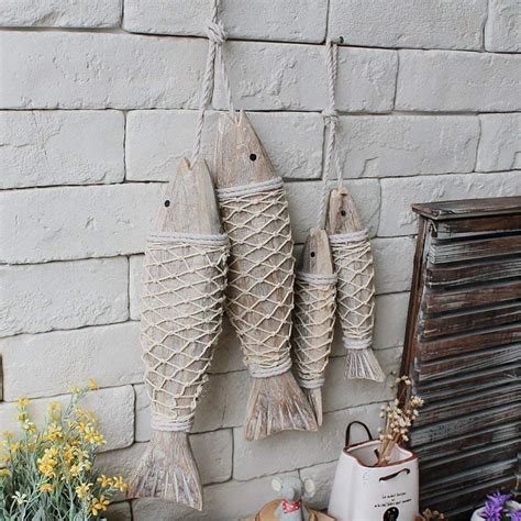 2 Pcs Vintage Wooden Fish Wall Art Decor Nautical Wooden Fish Etsy