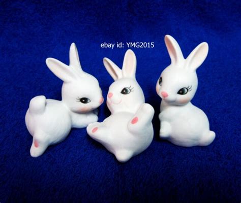 Trio Rabbits Premium Set3style White Bunnywhite Ceramic Pottery