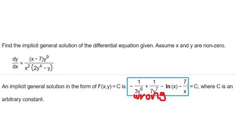 Solved Find The Implicit General Solution Of The