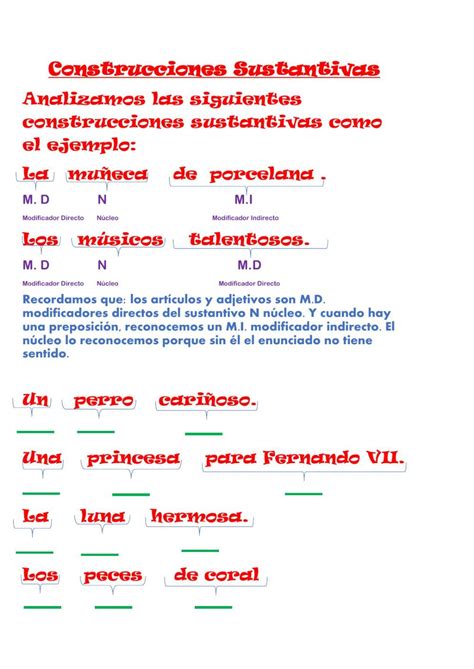 Construcción Sustantiva Worksheet Practicas Del Lenguaje Oraciones