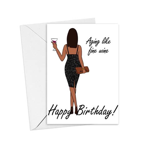 Black Woman Birthday Card 24 Woman With Wine African Etsy