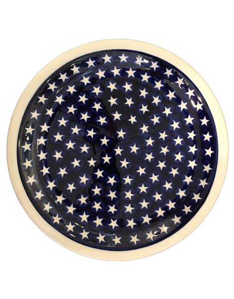 Polish Pottery 11 Inch Dinner Plate Dark Blue With White Stars