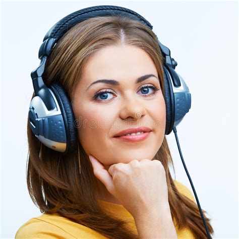 Woman With Headphones Listening Music Stock Image Image Of Joyful